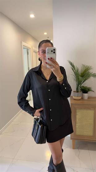 Kenwy Siyah Saten Gömlek