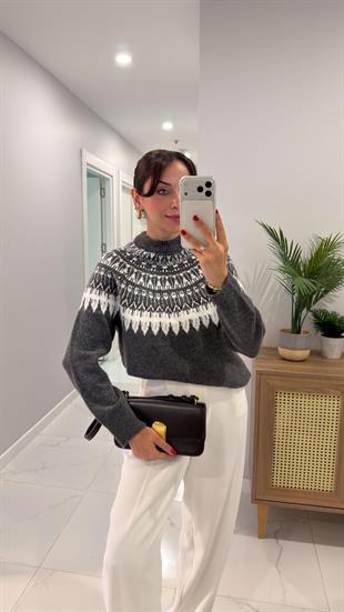 Kerisa Antrasit Desenli Triko