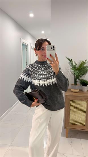 Kerisa Antrasit Desenli Triko
