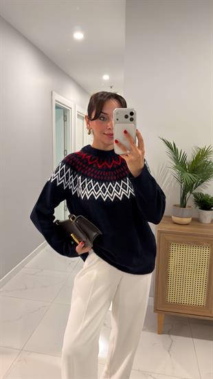 Kerisa Lacivert Desenli Triko