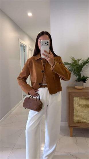 Kesta Camel Kapak Cep Detaylı Süet Ceket