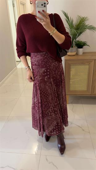 Ketry Bordo Şal Desen Etek