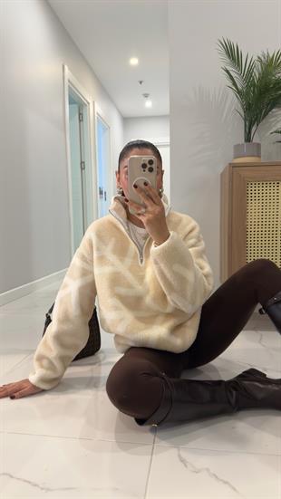 Kewsa Ekru Taş Fermuarlı Polar Swaet