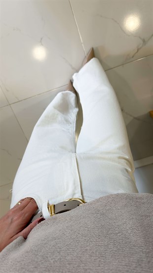 Kitras Ekru Kesik Paça  Wıde Leg Jean