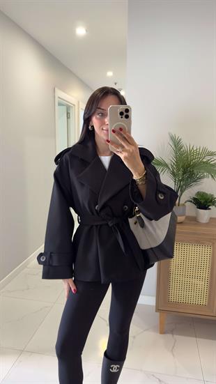 Kitty Siyah Kuşaklı Trençkot