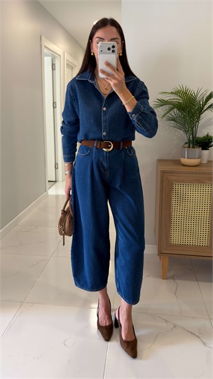 Kolers Lacivert Denim Gömlek Pantolon Takım