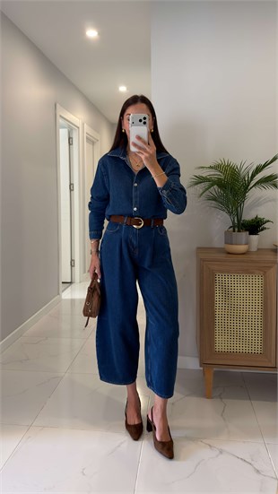 Kolers Lacivert Denim Gömlek Pantolon Takım