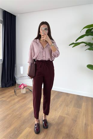 Konesa Bordo Beli Lastikli Gizli Cep Detaylı Havuç Pantolon