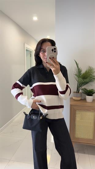 Koni Krem Antrasit Polo Yaka Triko