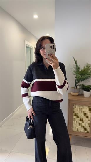 Koni Krem Antrasit Polo Yaka Triko