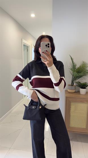 Koni Krem Antrasit Polo Yaka Triko