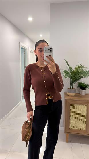 Konisa Kahve Çıtçıtlı Triko Hırka