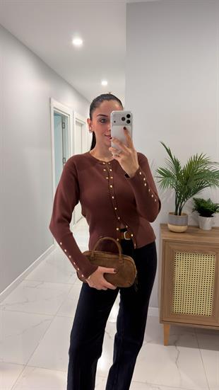 Konisa Kahve Çıtçıtlı Triko Hırka