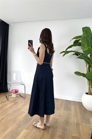 Konka Dark Blue Kemer Detaylı Denim Elbise