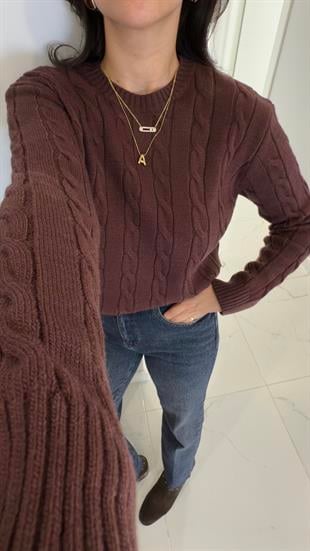 Kornas Vişne Çürüğü Saç Örgülü Triko Kazak