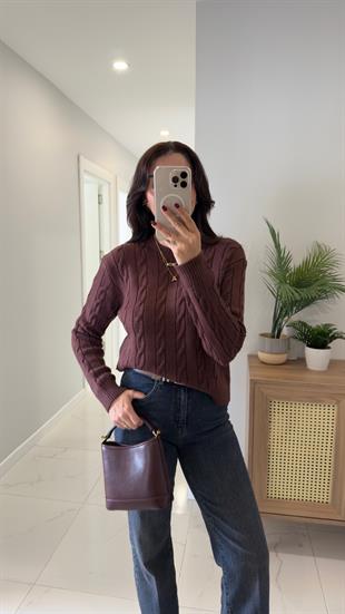 Kornas Vişne Çürüğü Saç Örgülü Triko Kazak