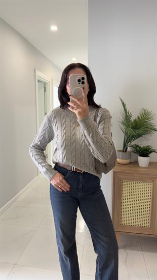 Kornas Vizon Saç Örgülü Triko Kazak