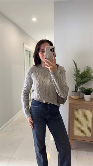 Kornas Vizon Saç Örgülü Triko Kazak