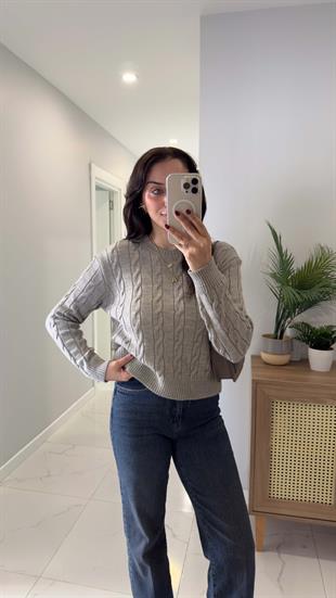 Kornas Vizon Saç Örgülü Triko Kazak