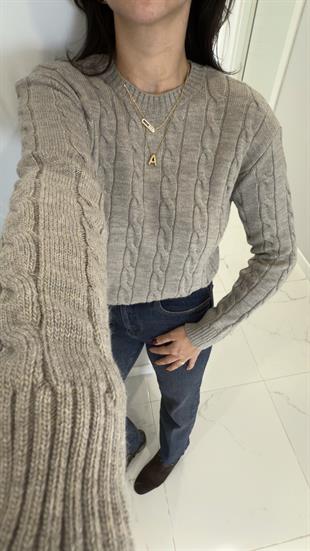 Kornas Vizon Saç Örgülü Triko Kazak