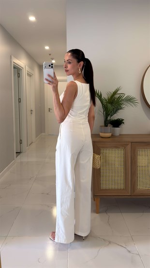 Kosinra Ekru Kilit Detaylı Bluz Pantolon Takım
