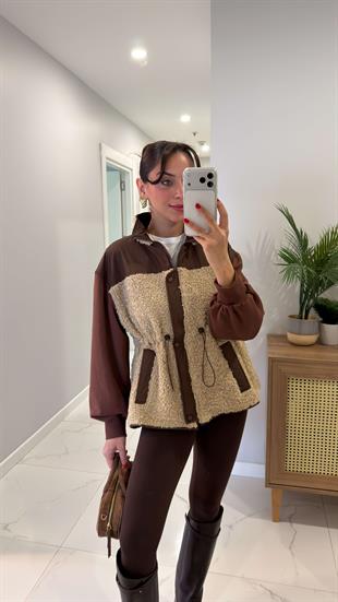 Kosiwa Kahve Vizon Peluş Mont
