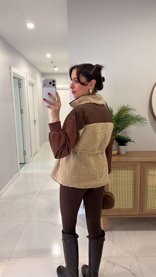 Kosiwa Kahve Vizon Peluş Mont