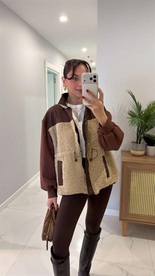 Kosiwa Kahve Vizon Peluş Mont
