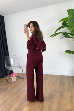 Kosne Oysh Bordo Modal Sweat-Pantolon Takım