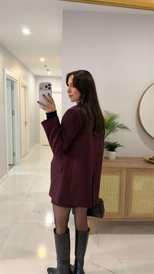 Kosowa Bordo Düğmeli Blazer Ceket