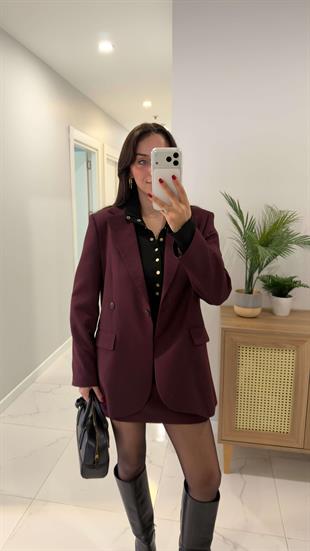 Kosowa Bordo Düğmeli Blazer Ceket