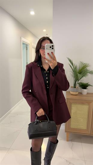 Kosowa Bordo Düğmeli Blazer Ceket