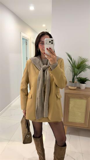 Kosowa Camel Düğmeli Blazer Ceket