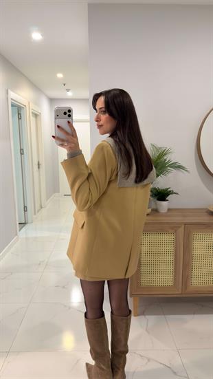 Kosowa Camel Düğmeli Blazer Ceket