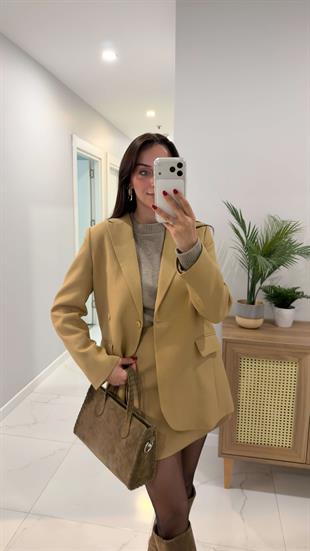 Kosowa Camel Düğmeli Blazer Ceket
