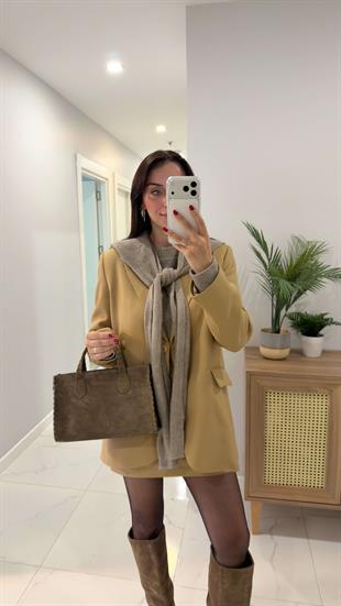 Kosowa Camel Düğmeli Blazer Ceket