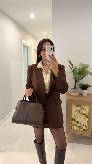 Kosowa Kahve Düğmeli Blazer Ceket