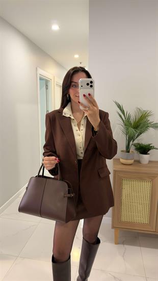 Kosowa Kahve Düğmeli Blazer Ceket