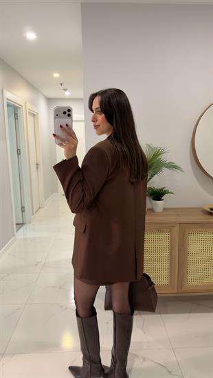 Kosowa Kahve Düğmeli Blazer Ceket