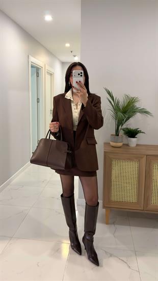 Kosowa Kahve Düğmeli Blazer Ceket