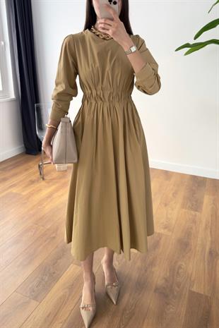 Lapsie Camel Fermuar Detaylı Elbise