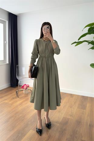 Lapsie Olive Fermuar Detaylı Elbise