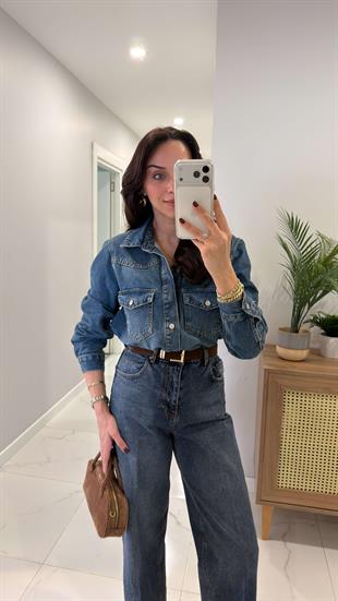 Lare Mavi Tint Yıkamalı Denim Gömlek