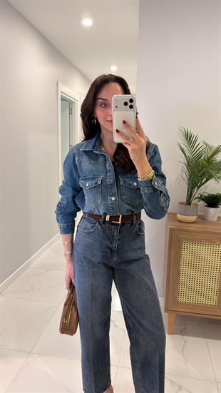 Lare Mavi Tint Yıkamalı Denim Gömlek