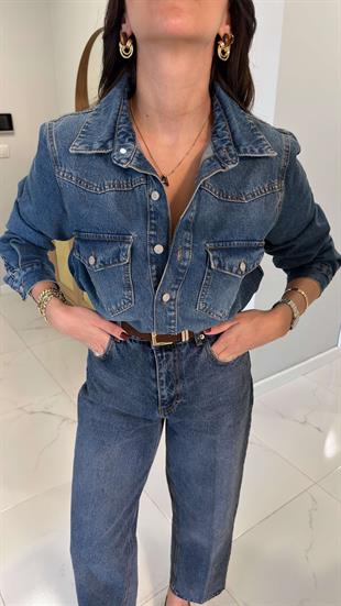 Lare Mavi Tint Yıkamalı Denim Gömlek