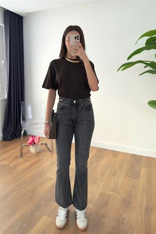 Larissa Füme Gold Zincir Detaylı Straight Jean