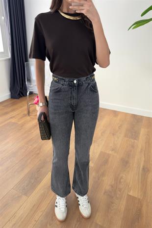 Larissa Füme Gold Zincir Detaylı Straight Jean
