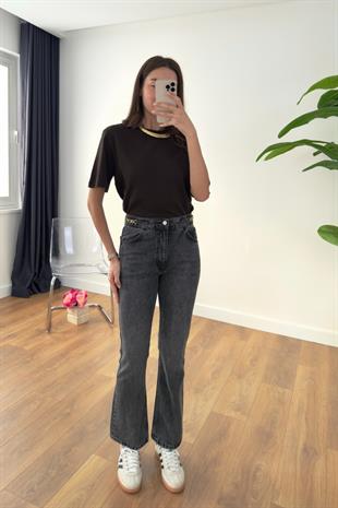 Larissa Füme Gold Zincir Detaylı Straight Jean