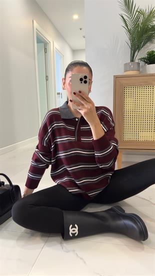 Laura Bordo Antrasit Polo Yaka Triko