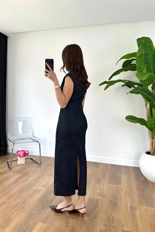 Lekasa Dark Blue Gold Toka Detaylı Elbise